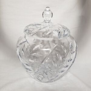 Vintage Etched Glass Lidded Punch Bowl Heavy 12 X 12 Inches